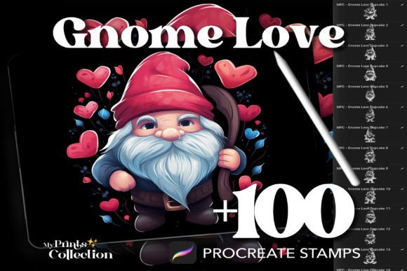 100 Procreate Gnome Love Stamps