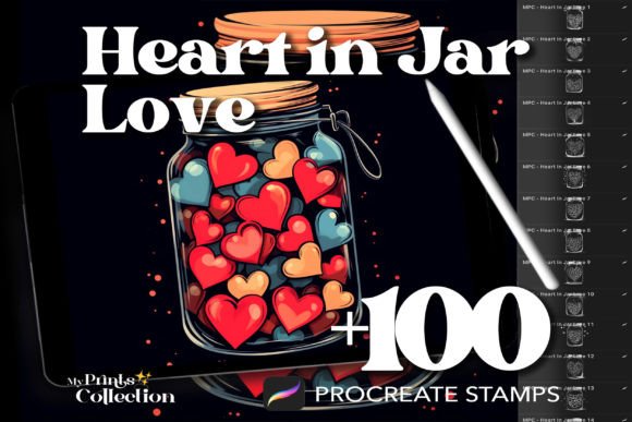 100 Procreate Heart in Jar Love Stamps