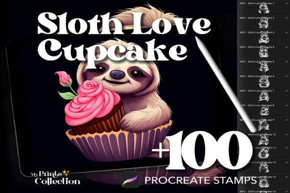 100 Procreate Sloth Love Cupcake Stamps: A Whimsical Addition to Your Digital Art