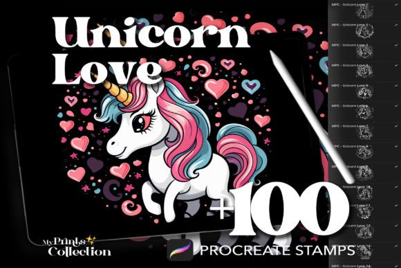 100 Procreate Unicorn Love Stamps