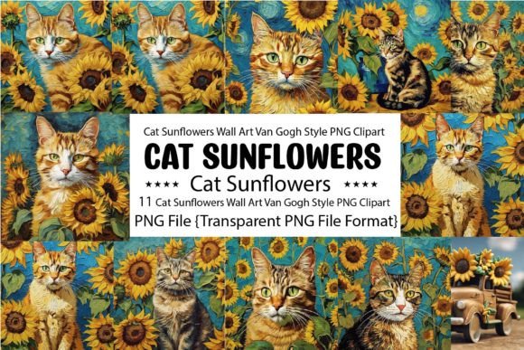 Cat Sunflowers Wall Art Van Bundle: A Creative Digital Asset for Artists and Designers