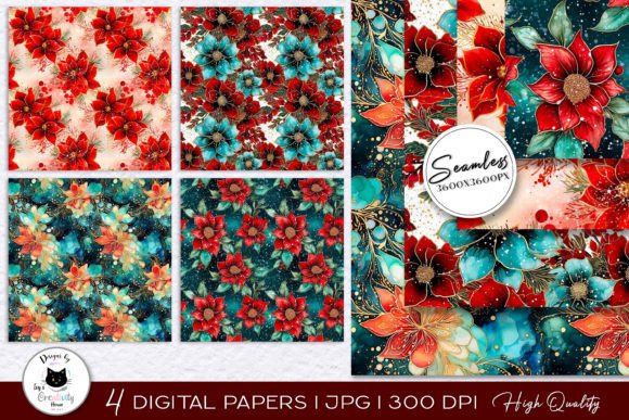 Christmas Flower Digital Paper Pack
