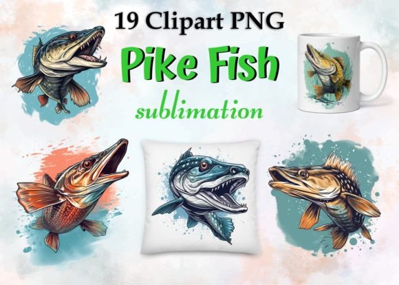 Fishing Graphics Pike Mug Pattern PNG