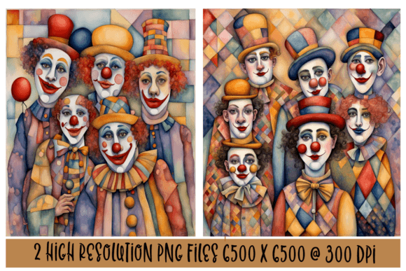Joyful Patchwork Clowns - AI Generated Colorful Circus Duo