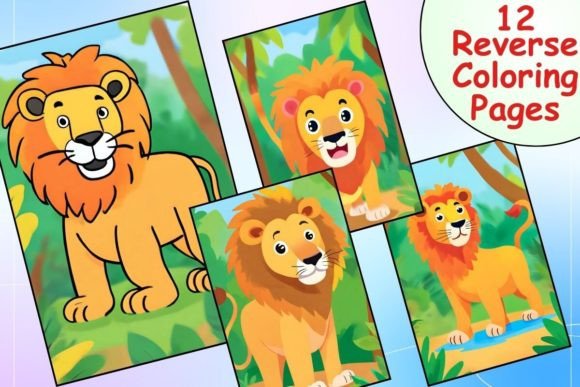 Lion Reverse Coloring Pages for Kids