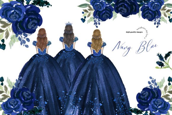 Navy Blue Princess Dresses Clipart: A Versatile Design Asset for Creative Projects