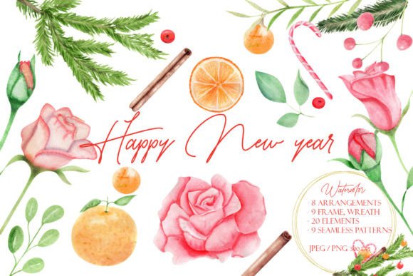 New Year, Christmas Watercolor Clipart: A Versatile Design Asset for Every Occasion