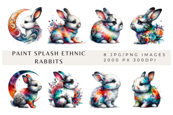 Paint Splash Ethnic Rabbits: A Vibrant Design Collection for Creative Projects
