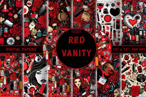 Red Vanity Pop Art Beauty Digital Paper
