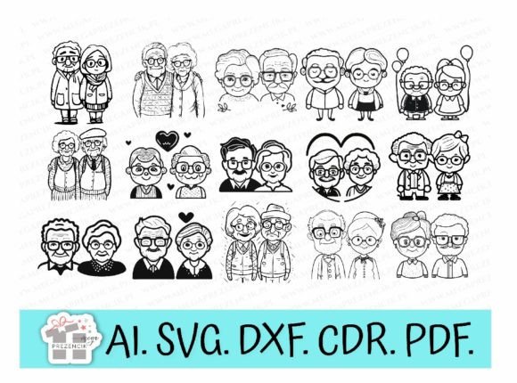 Sweet Cartoon Grandma and Grandpa SVG
