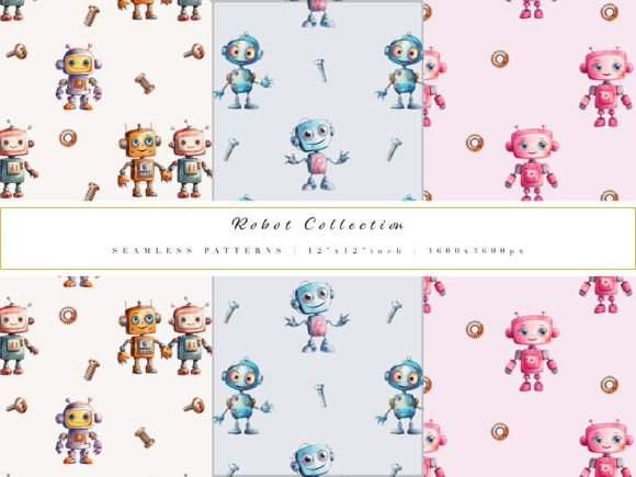 Watercolor Robot Digital Paper Set